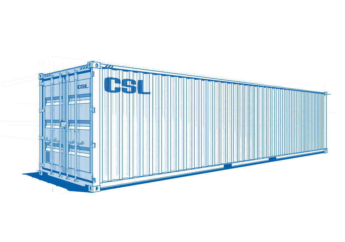 40ft High Cube Shipping Container - line drawing - SCF